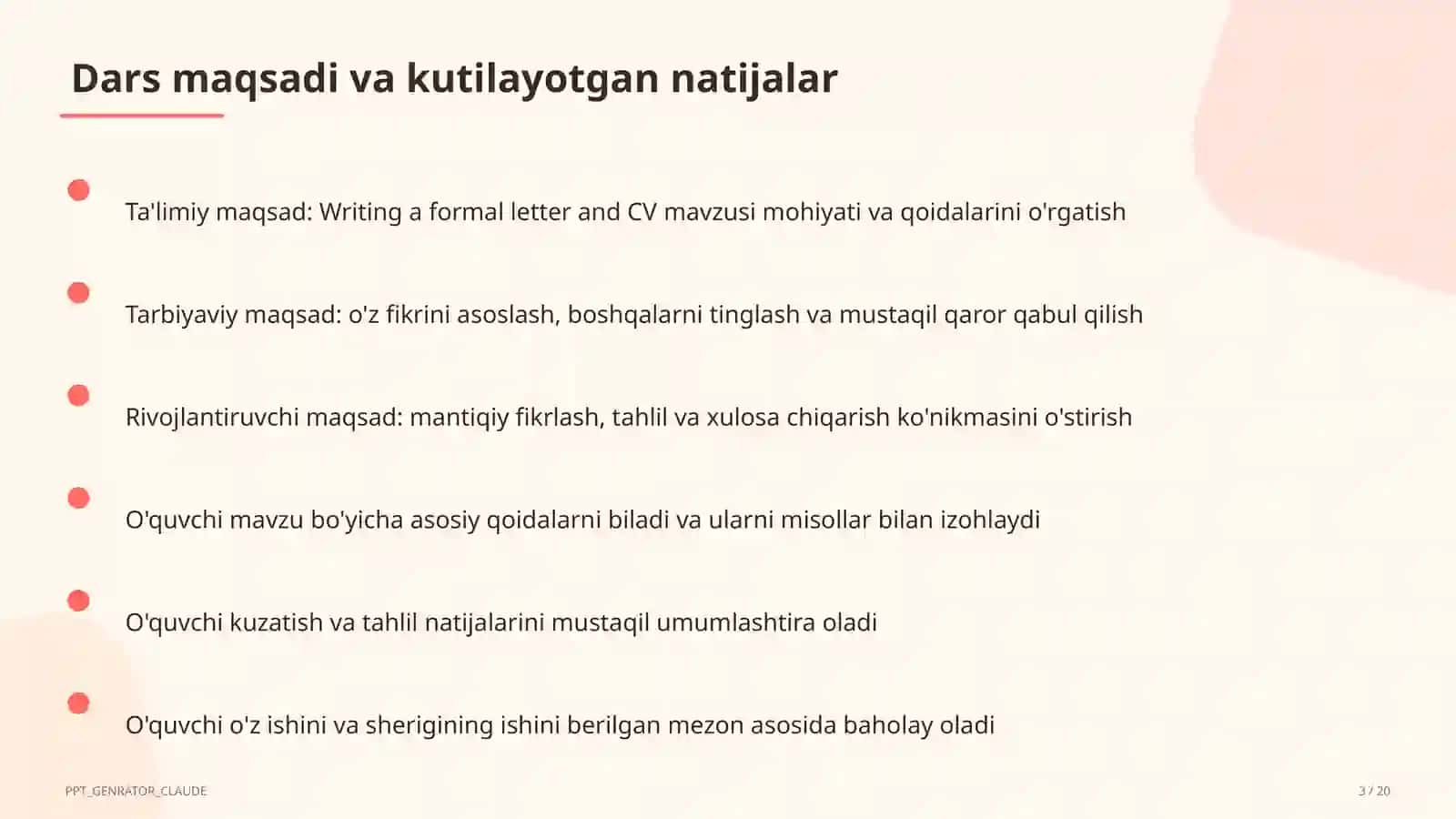 Writing a formal letter and CV (10-sinf) 3