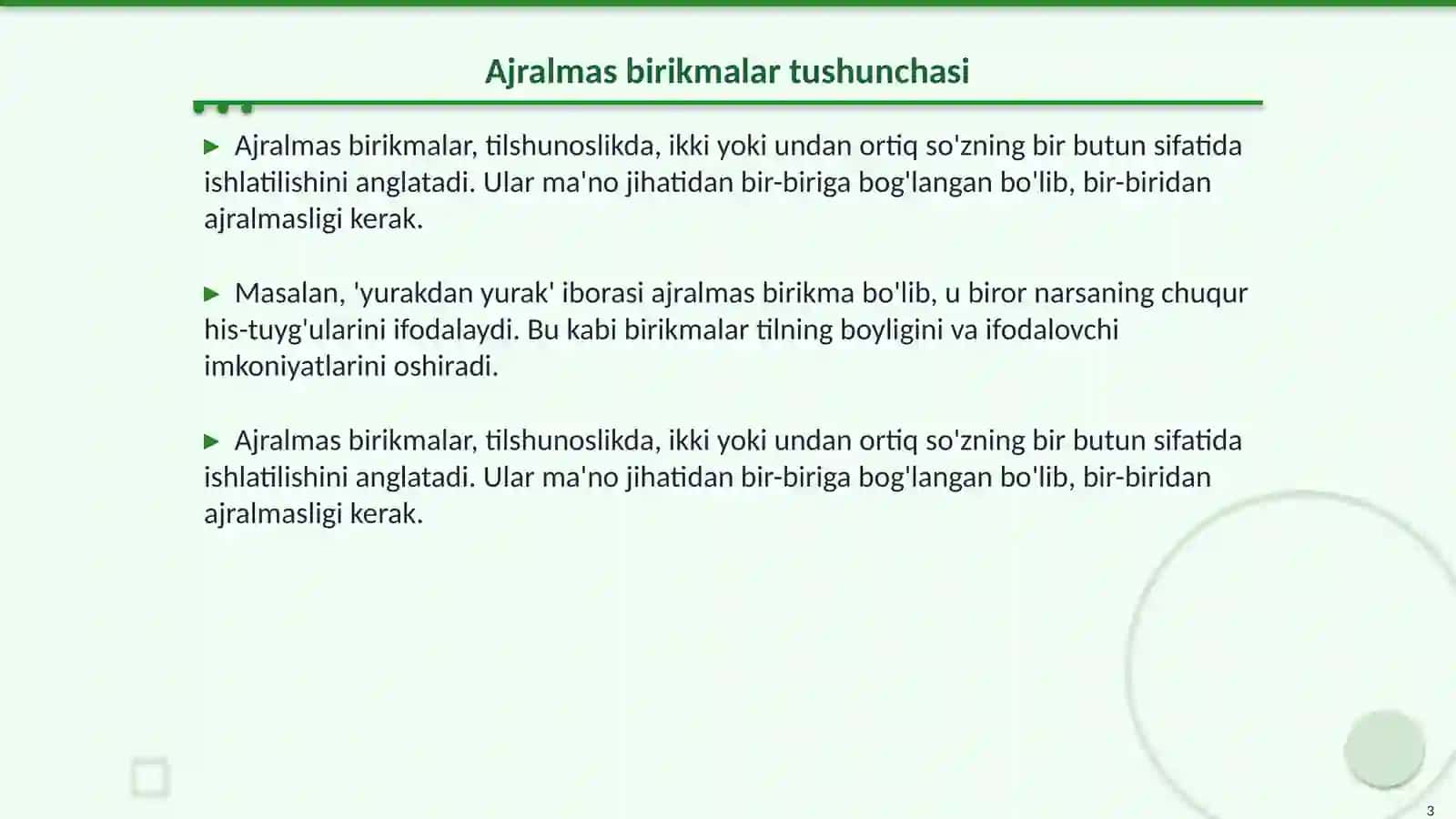 Lug'at tarkibidagi ajralmas birikmalarning ma'no va tarkib jihatdan tavsiflanishi 3