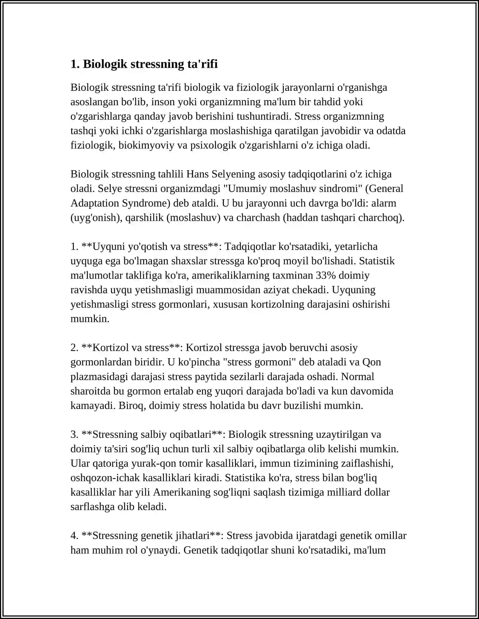 REFERAT STRESS VA BUZILISHLARNING ALOQASI BIOLOGIK STRESS 3