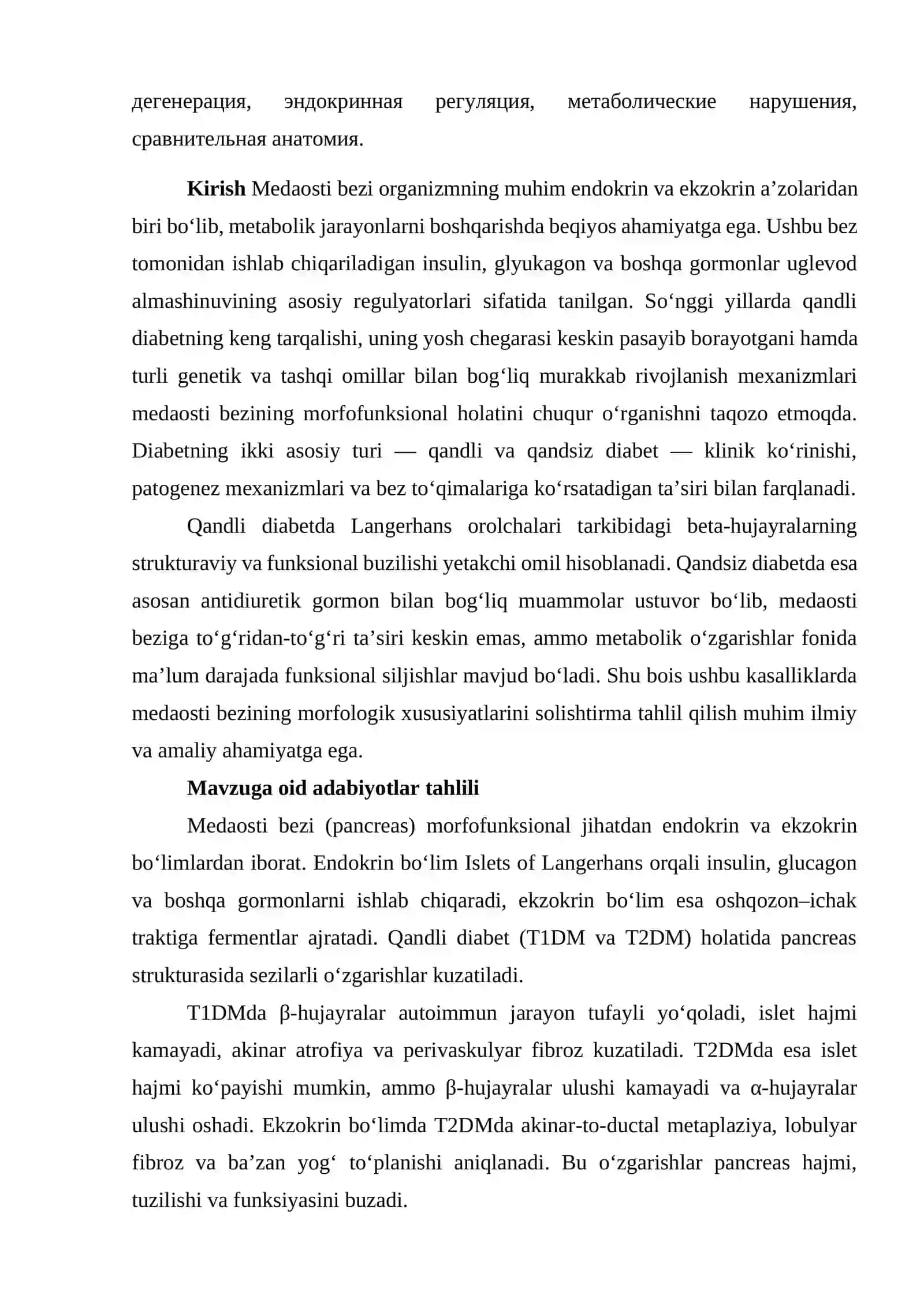 Qandli va qandsiz diabetlarda medaosti bezining morfofunksional holati va solishtirma anatomiyasi 3