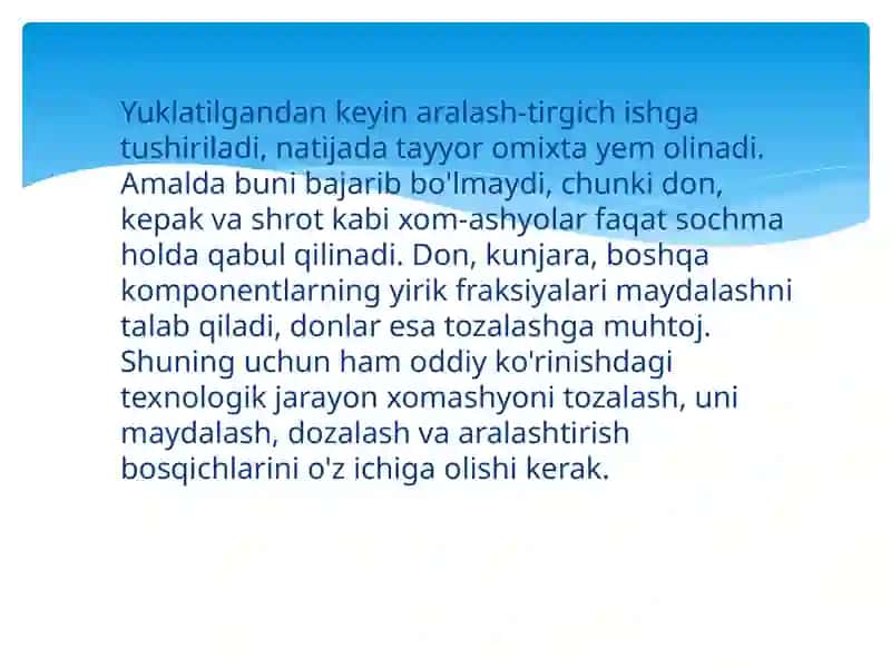 Omuxta yem sifatini baxolashda asosiy ko’rsatkichlarni aniqlash. 3