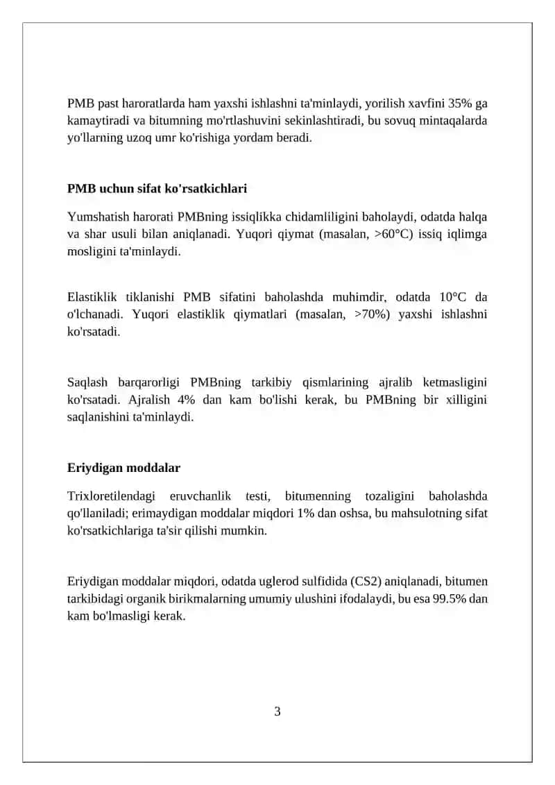 Bitum va bogʻlovchi materiallarning sifat koʻrsatkichlari 3