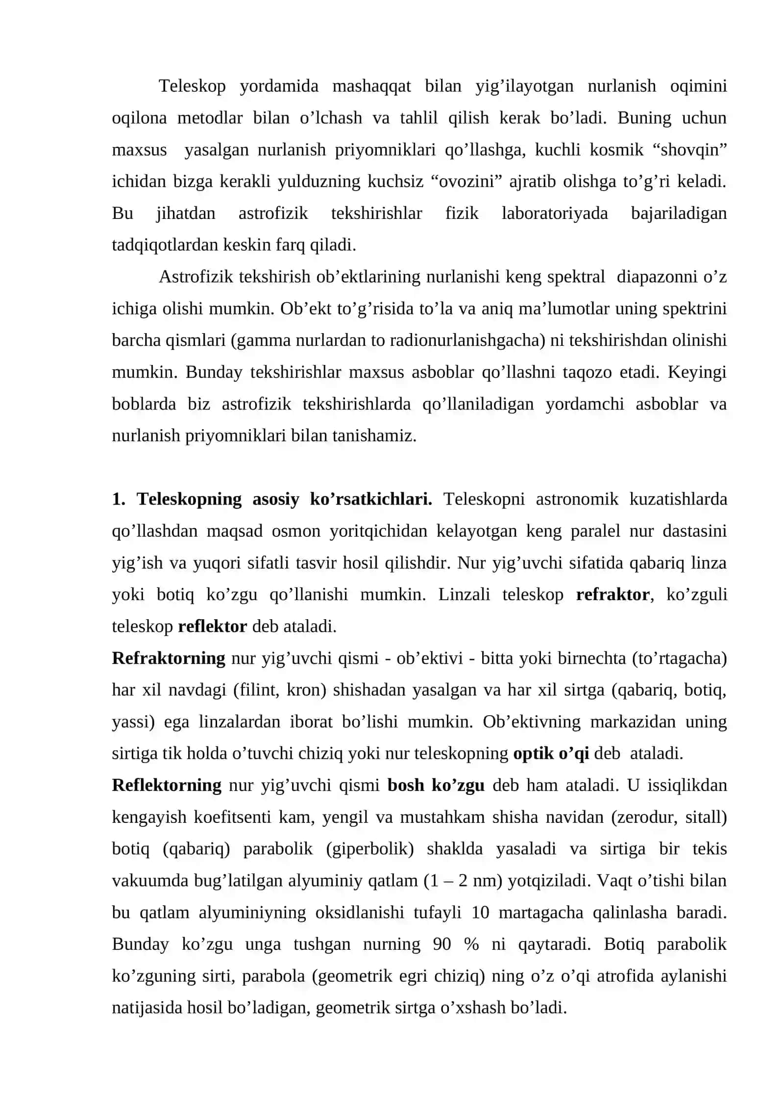 Optik teleskoplarning asosiy ko’rsatgichlari 3