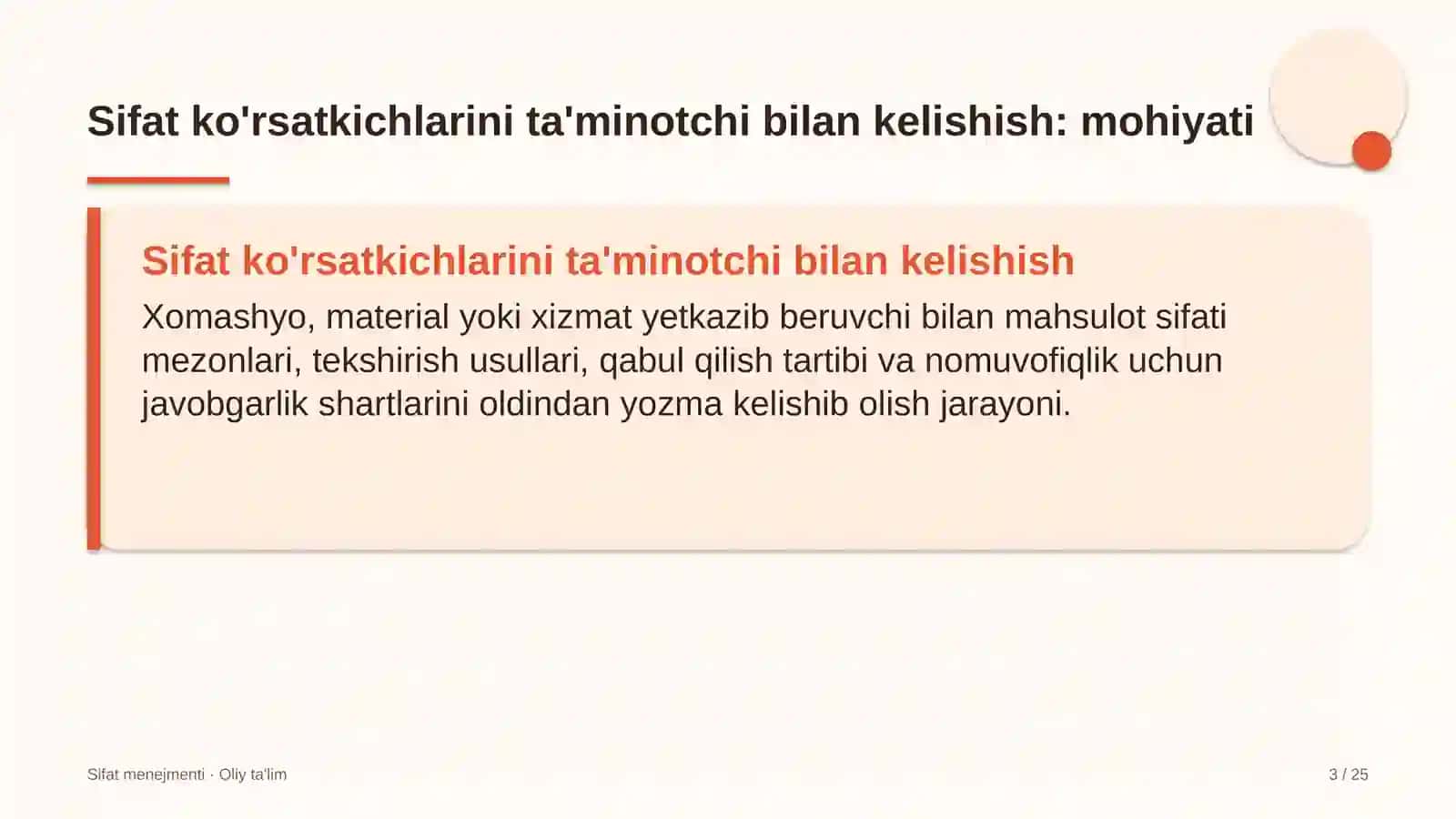 bojsiz savdo do'konlarida sifat ko'rsatkichlarini yetkazib beruvchilar bilan kelishish 2538 3