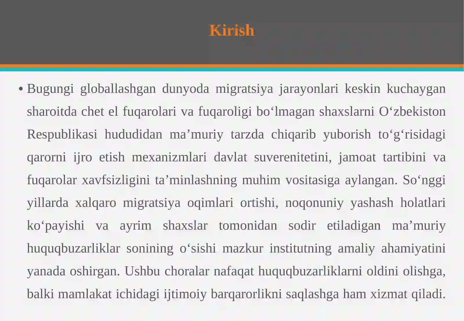 Chet el fuqarolarini va fuqaroligi bo’lmagan shaxslarni o’zbekiston respublikasi hudu 3