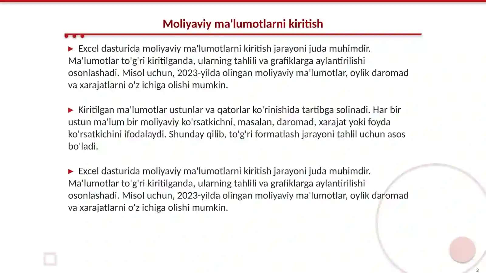 Excel da moliyaviy ma'lumotlarni grafik va diagrammalar orqali tahlil qilish 3