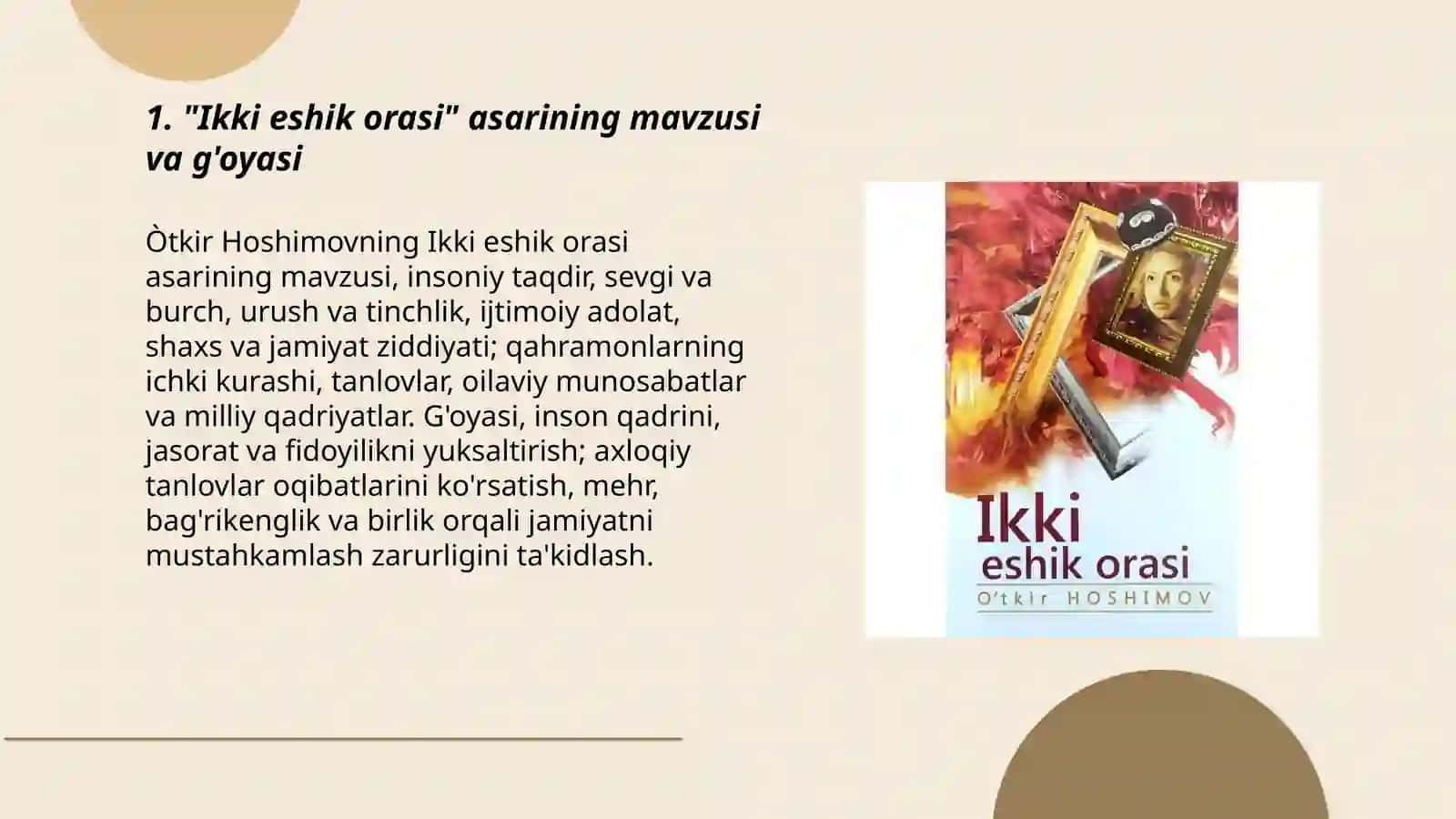 Òtkir Hoshimovning,,Ikki eshik orasi"asari 3