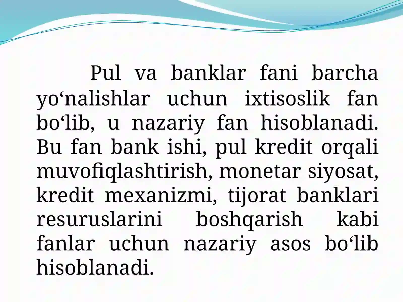 “Pul va banklar” faniga kirish 3