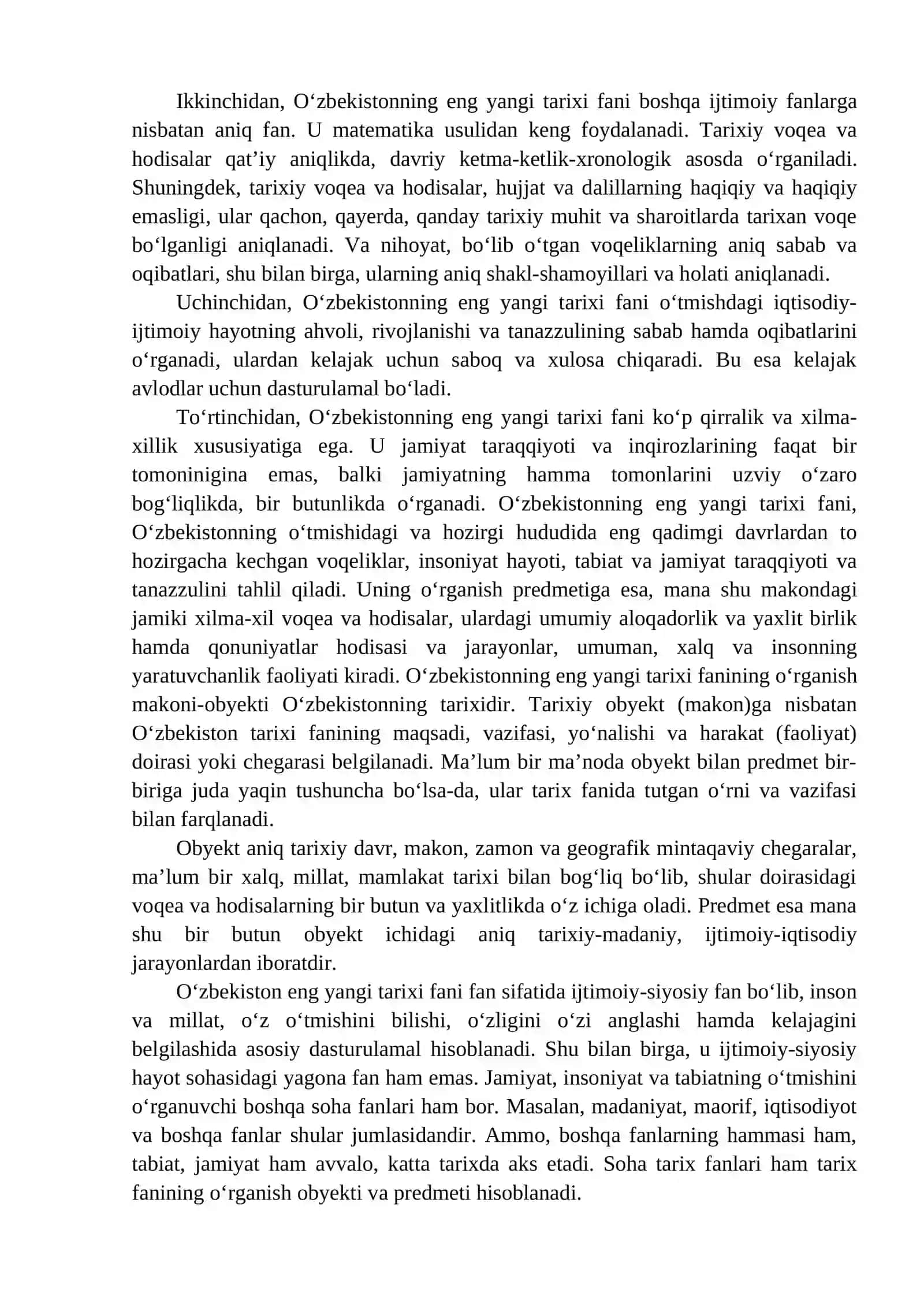 O‘zbekistonning eng yangi tarixi o`quv fanining predmeti, maqsadi vazifalari, nazariy metodologik tamoyillari 3