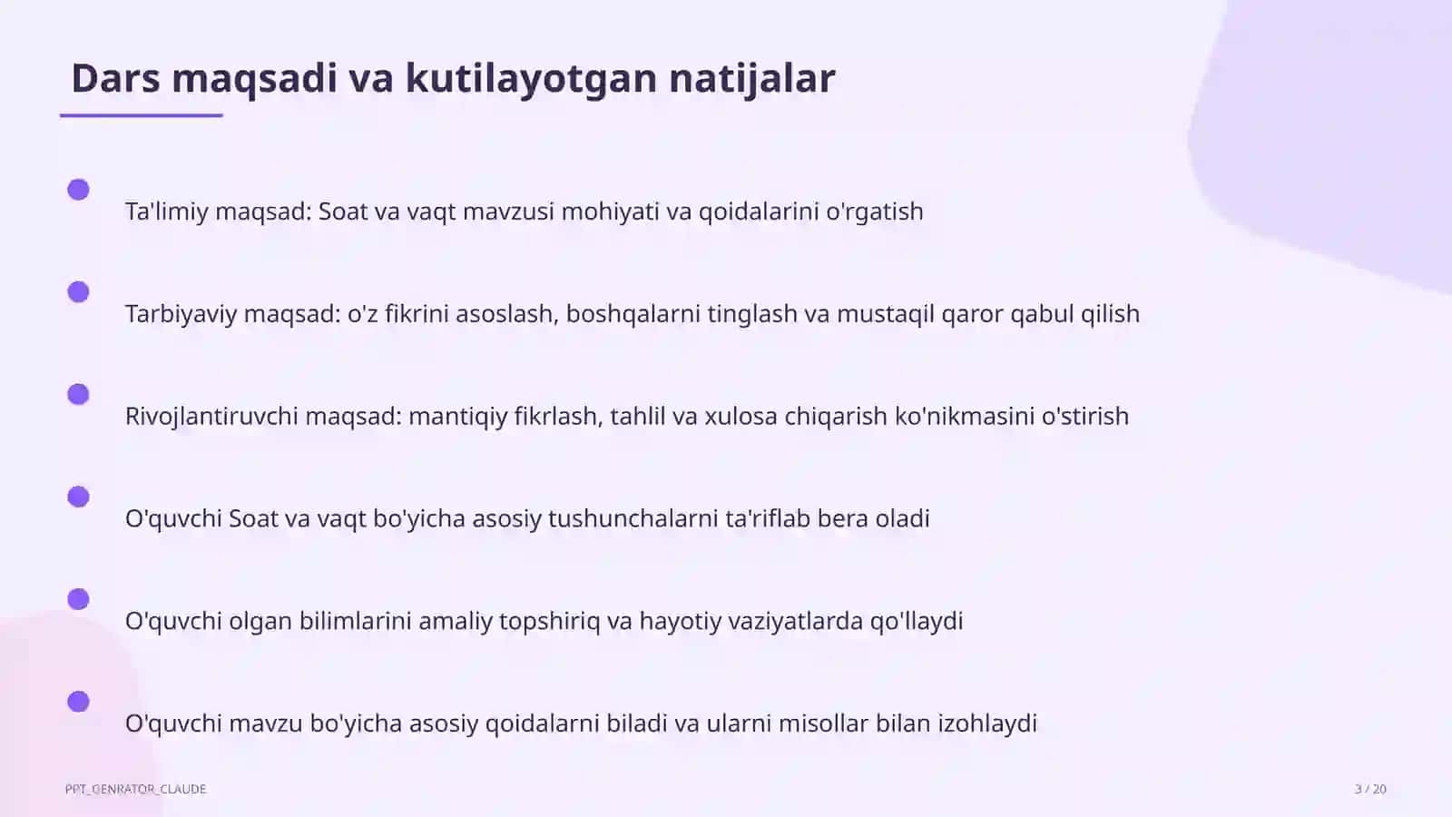 Soat va vaqt (1-sinf) 3