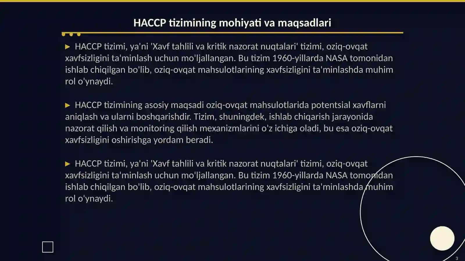 HACCP tizimi joriy qilish talablari 3