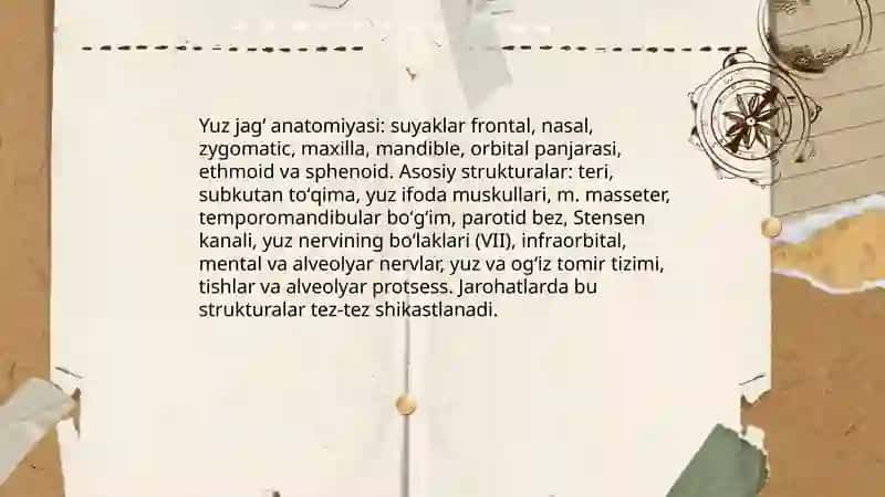 Yuz jagʻ sohasi jarohatlari. Yumshoq toʻqima tish va yuz jagʻ suyaklarini sinish tasnifi 3