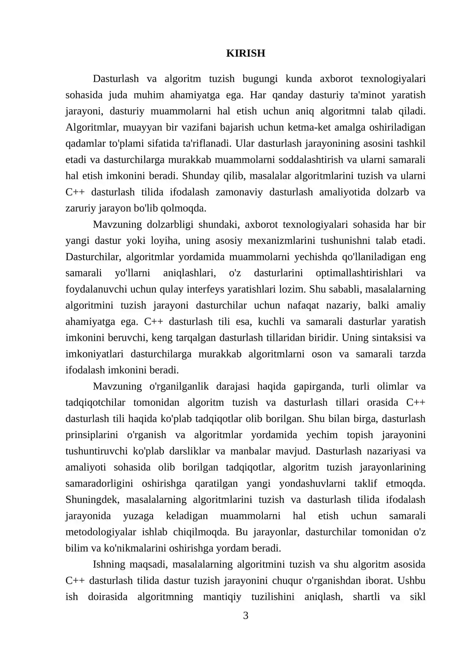 Mustaqil ishi: Masalalarning algoritmini tuzish va shu algoritm asosida C+ + dasturlash tilida dastur tuzish 3