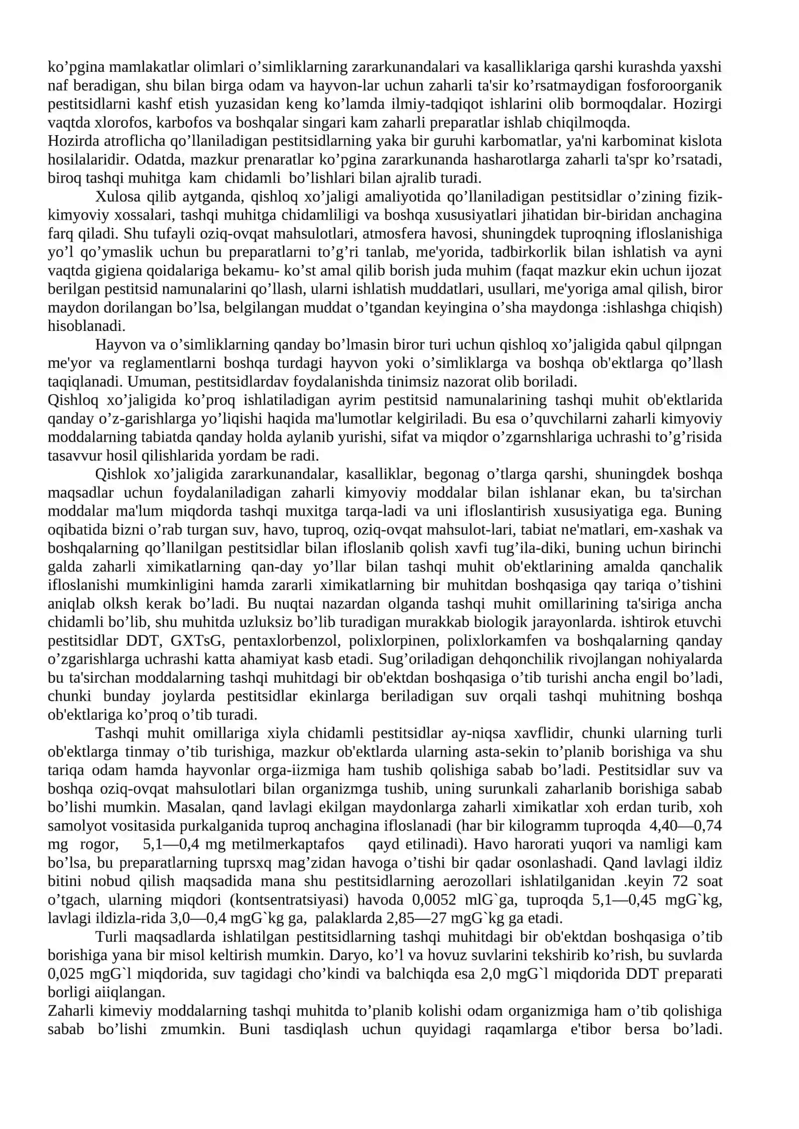 Kimyoviy moddalarning tashqi muhit bilan aloqadorligi 3