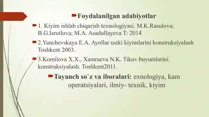 Tikuvbuyumlaritexnologiyasi fanidan Ma`ruza mashg`ulotlari 3