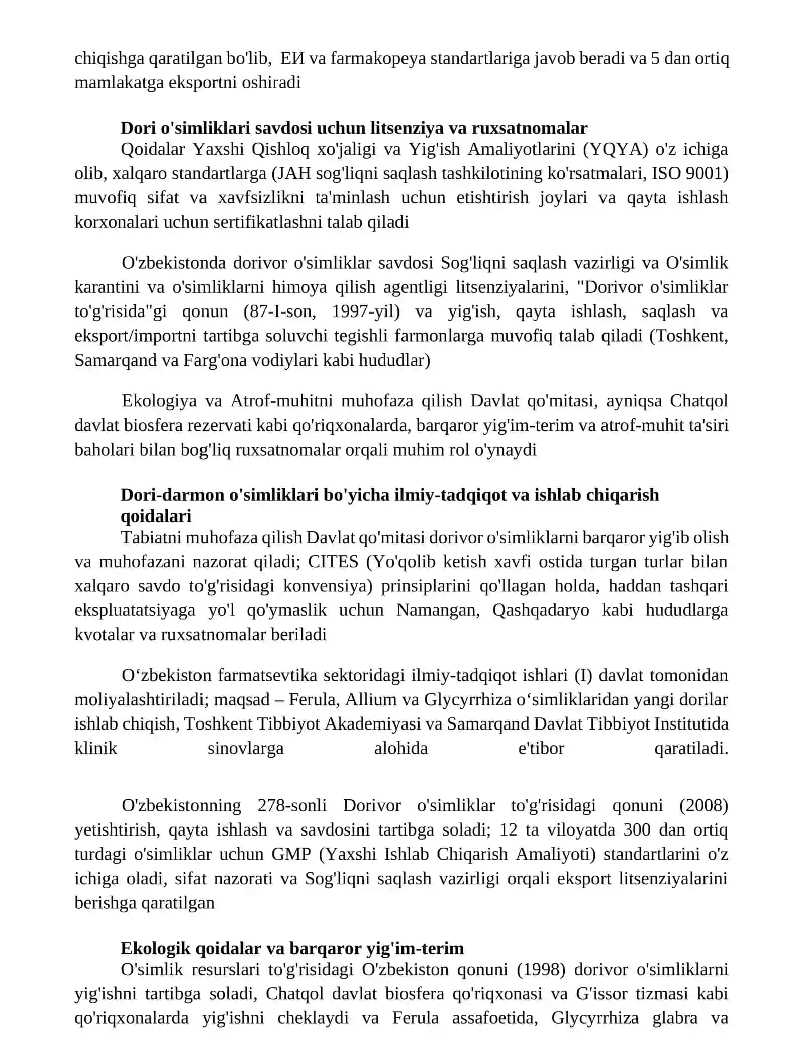 O'zbekiston Respublikasida dorivor o'simliklarga tegishli qonun va qoidalar 3