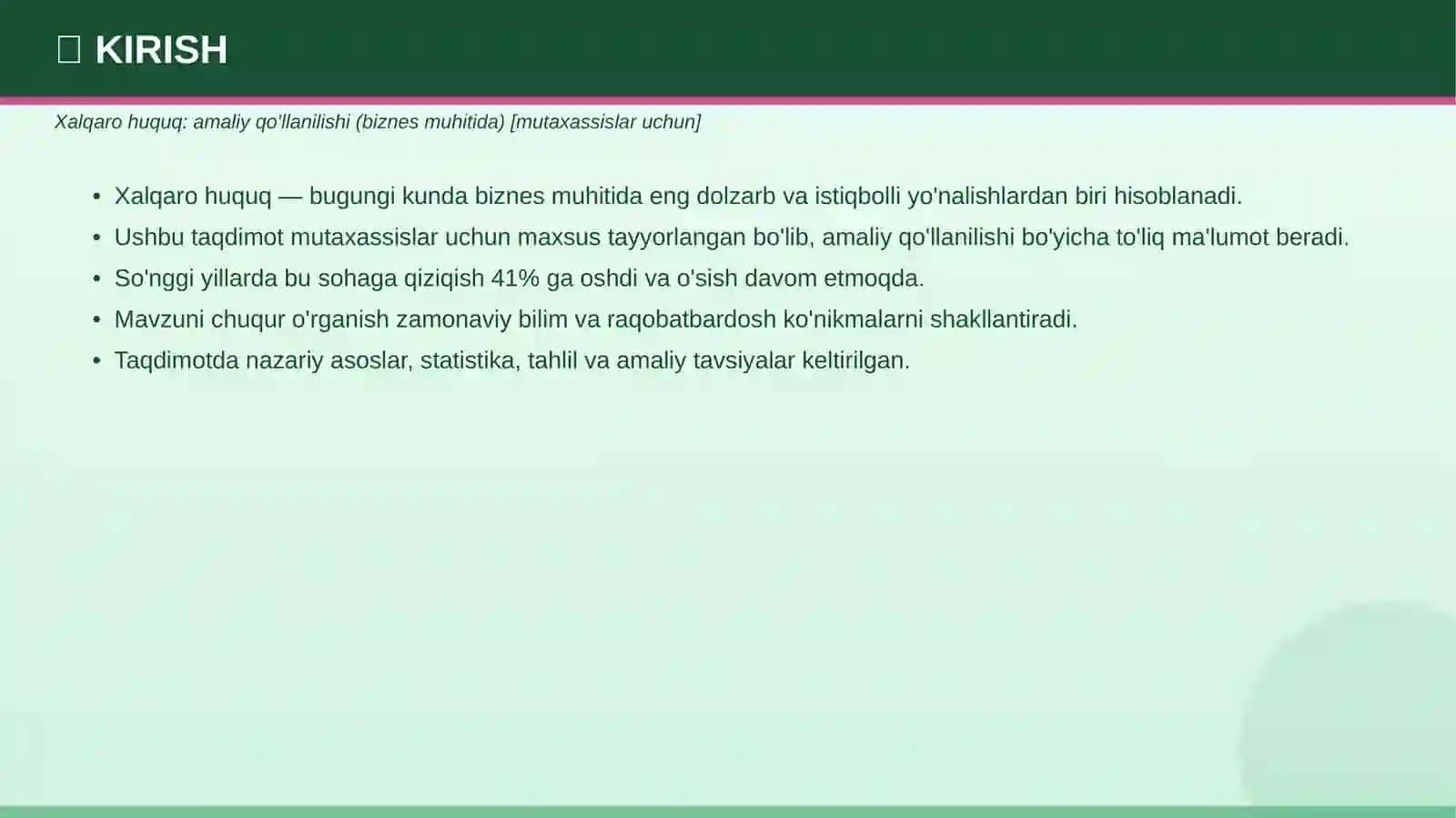 Xalqaro Huquq: Amaliy Qo'llanilishi (Biznes Muhitida) 3