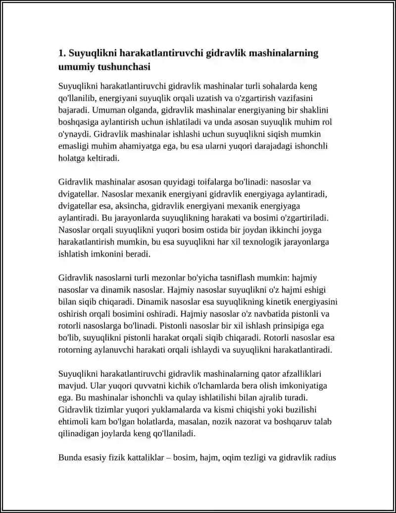 SUYUQLIKNI HARAKATLANTIRUVCHI GIDRAVLIK MASHINALAR TO'G'RISIDA UMUMIY MA'LUMOTLAR 3