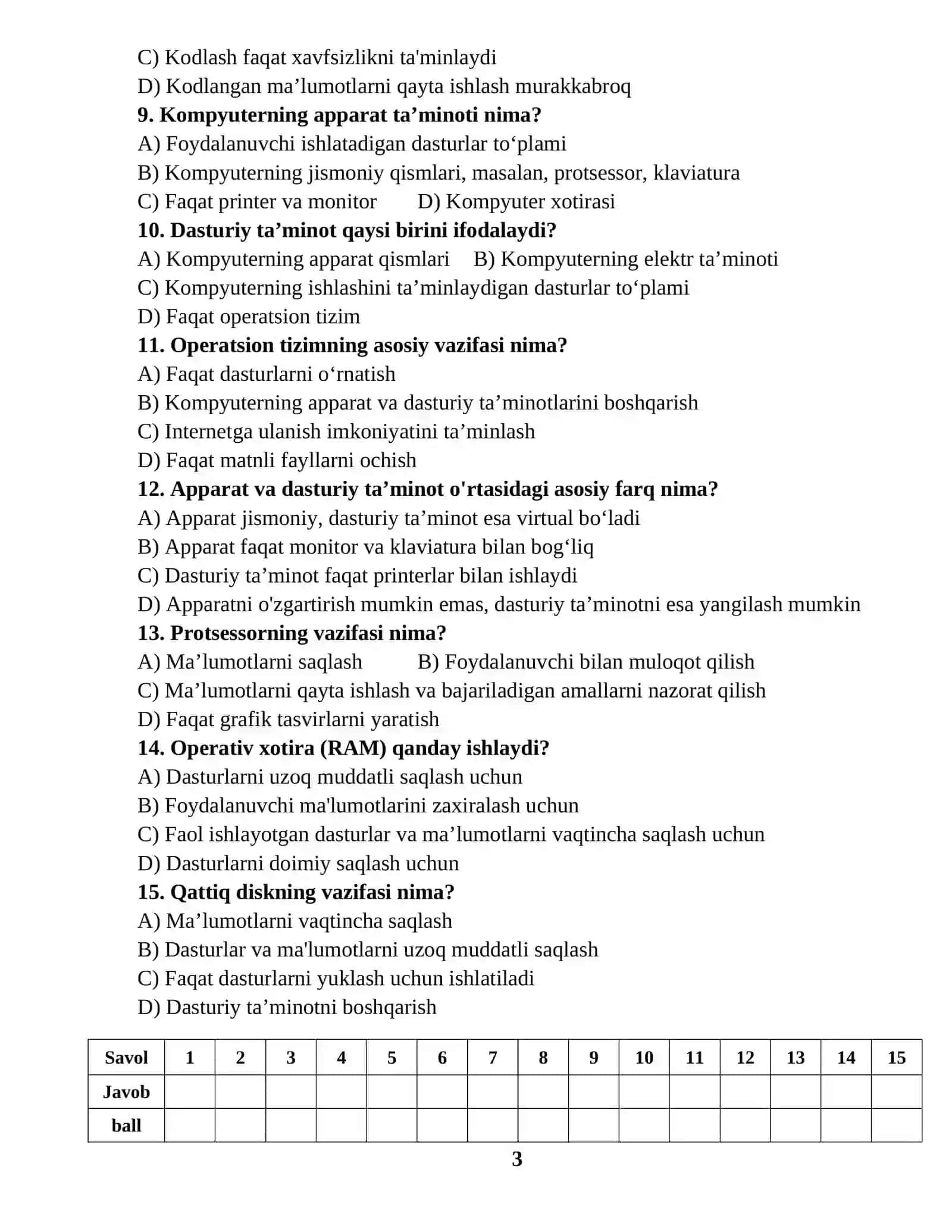 10-sinf Informatika fanidan NAZORAT ISHLAR DAFTARI 3