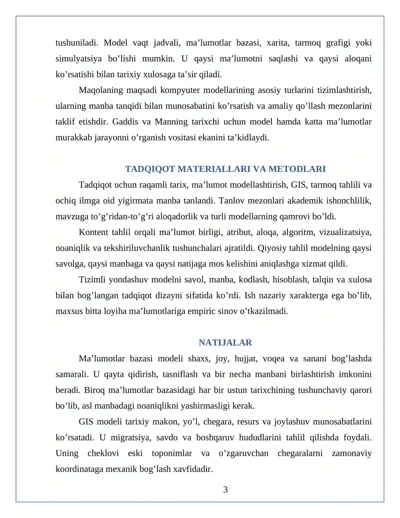 Tarixiy fanlarning kompyuter modellari mavzusida maqola loyihasi. 3