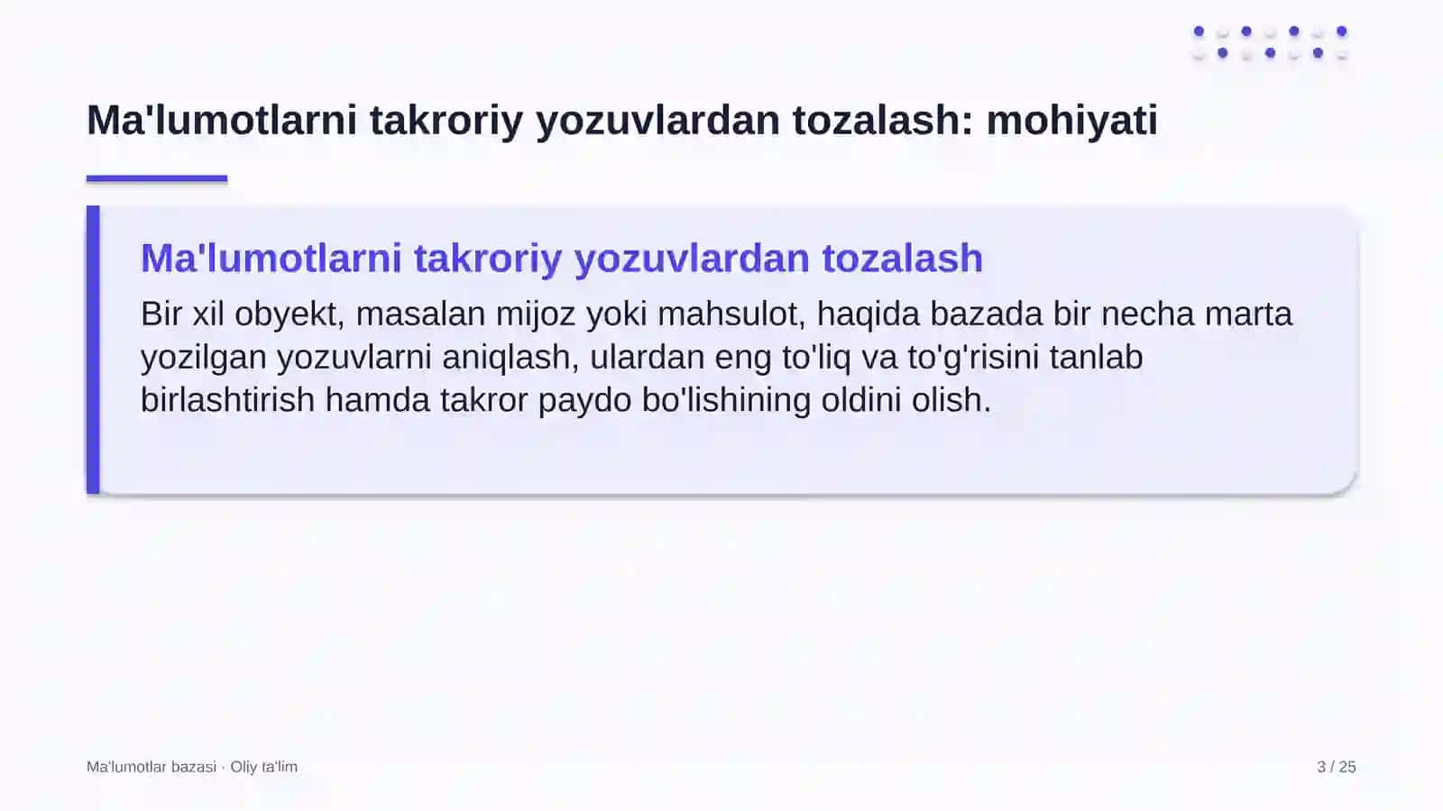 Davlat byudjeti tizimida ma'lumotlarni takroriy yozuvlardan tozalash 3