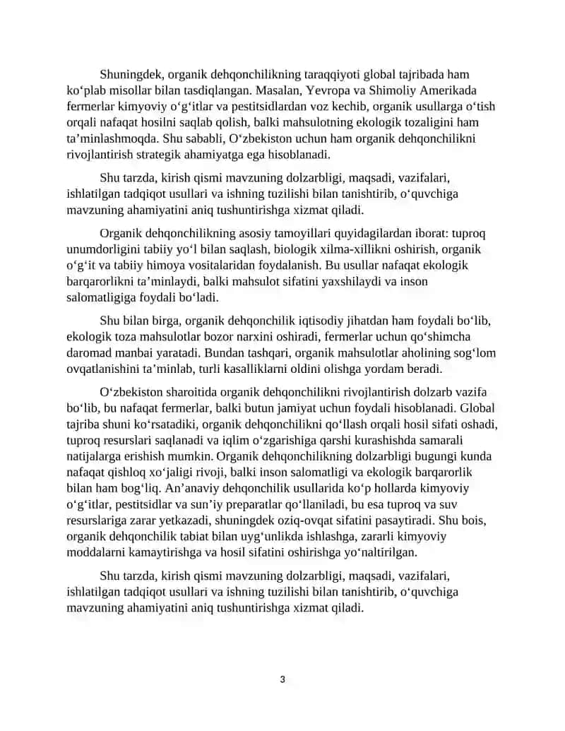Organik dehqonchilikning agroekologik asoslari va afzalliklari 3