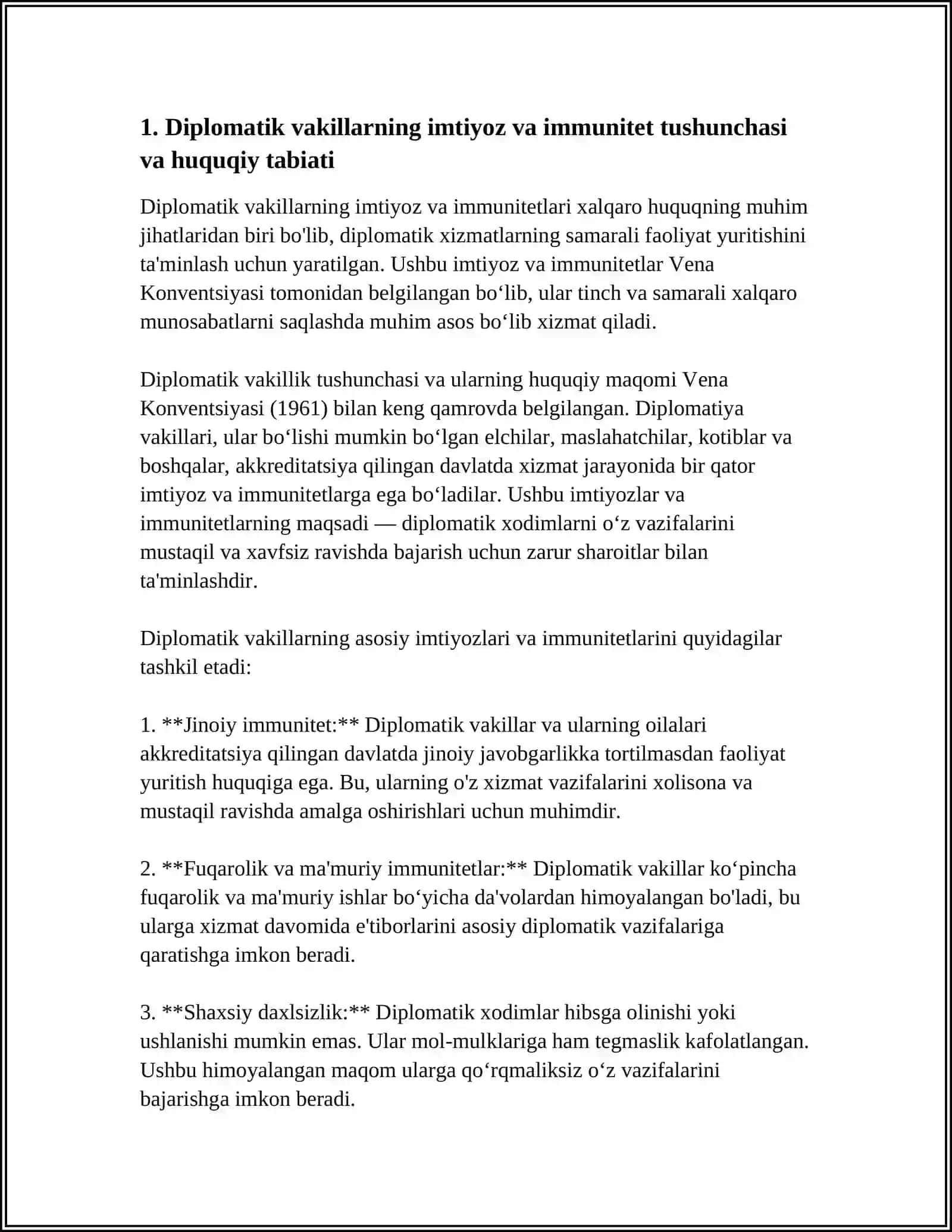 DIPLOMATIK VAKILLARNING IMTIYOZLARI VA IMMUNITETLARINING YURIDIK TABIATI 3
