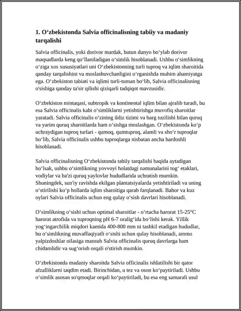DORIVOR MAVRAK -SALVIA OFFICINALIS OʻSIMLIGINING OʻZBEKISTON TUPROQ -IQLIM SHAROITIGA MOSLASHUVCHANLIGI 3