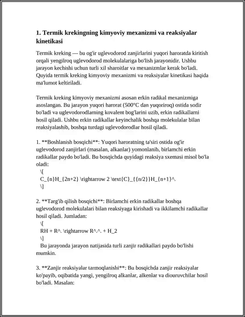 TERMIK VA KATALITIK KREKING. ALKANLARNING O'SIMLIK VA HAYVONOT DUNYOSIGA TA'SIRI 3