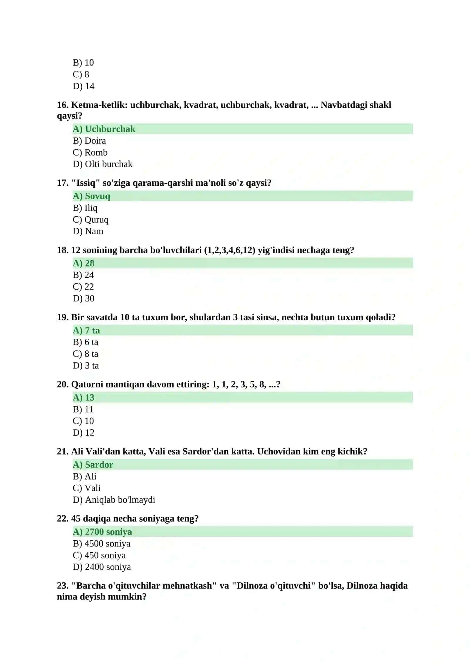 ARGOS test to'plami — Psixologik va Mantiqiy test (50 savol, javoblari bilan) 3