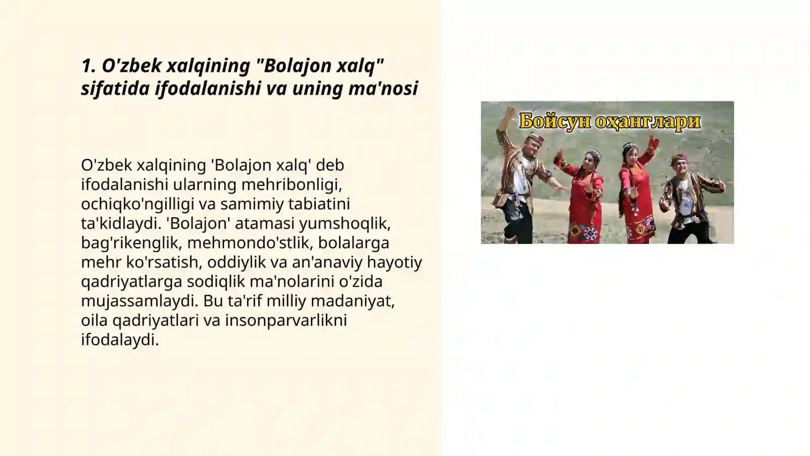 O'zbek xalqining "Bolajon xalq" sifatida ifodalanishi va uning ma'nosi 3