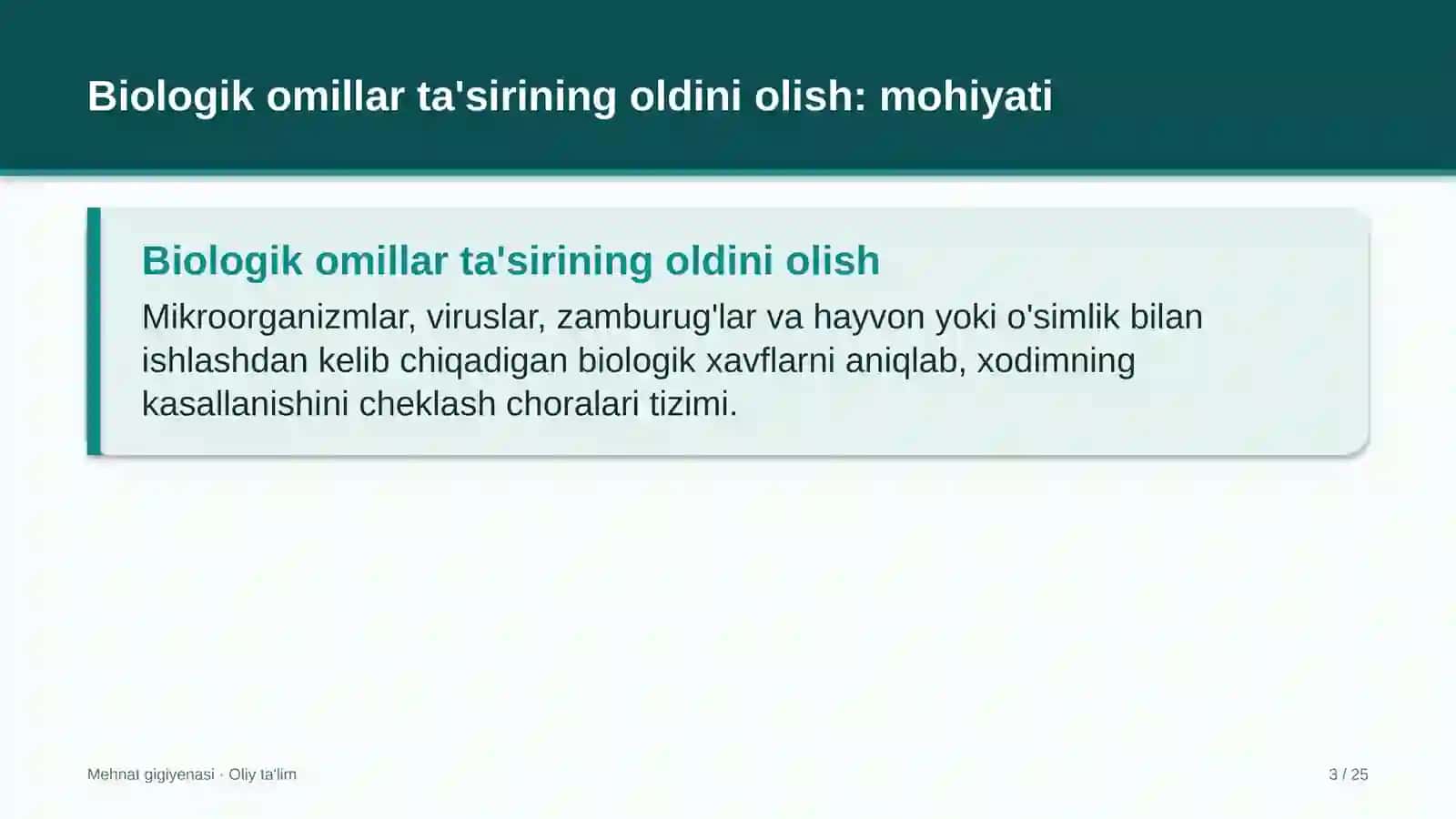 Biologik omillar ta'sirining oldini olish: mohiyati 3