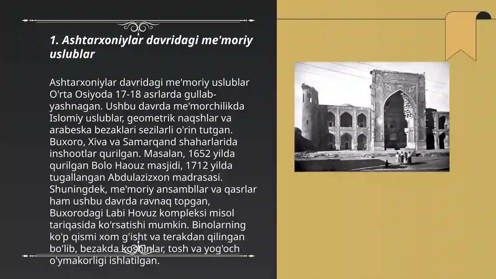 Ashtarxoniylar davrida binokorlik va ta'lim 3