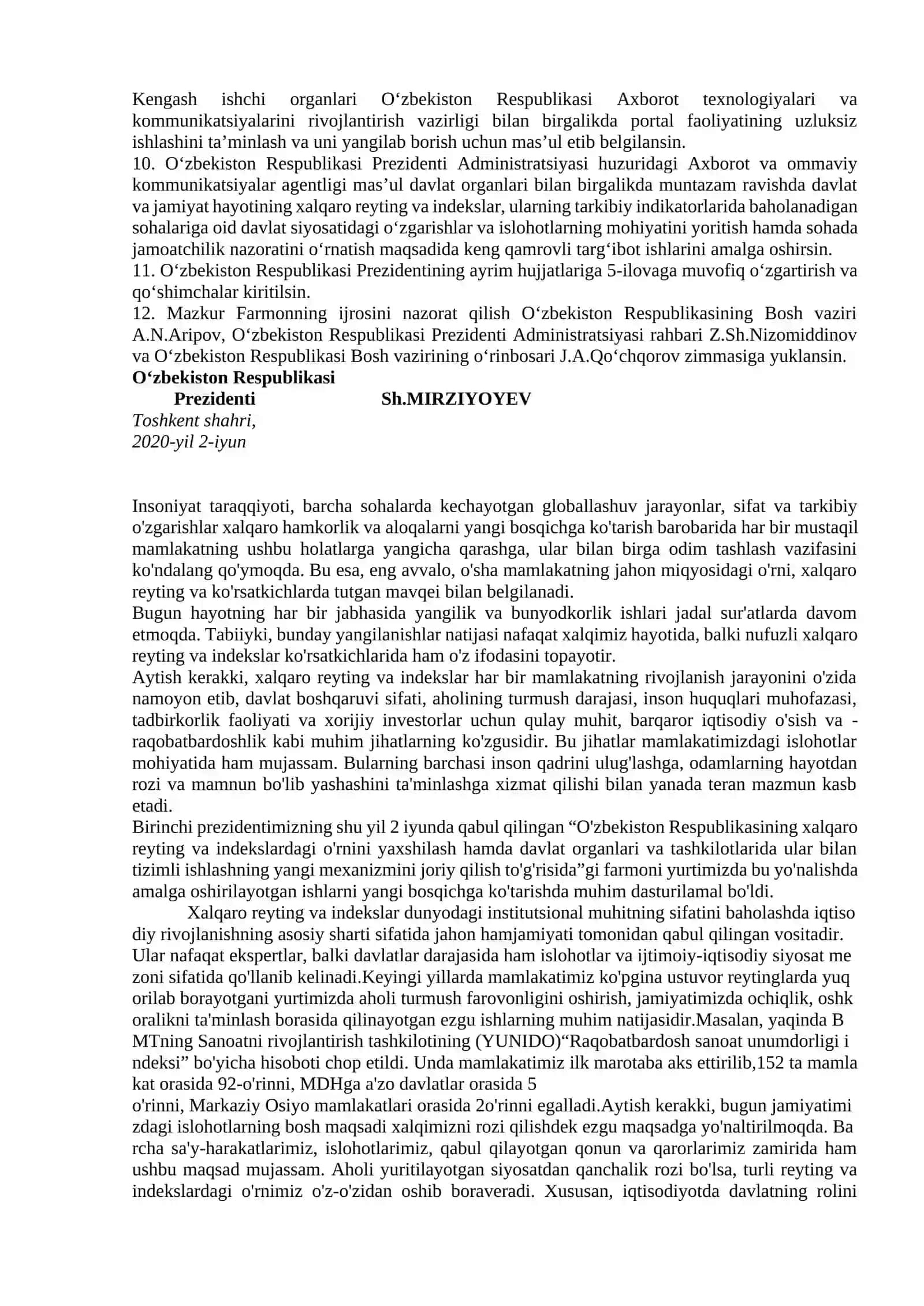 YANGI O‘ZBEKISTON IJTIMOIY-SIYOSIY, IQTISODIY VA MADANIY HAYOTIDA RO’Y BERAYOTGAN O’ZGARISHLARNING XALQARO REYTING VA INDEKSLARDA AKS ETISHI 3