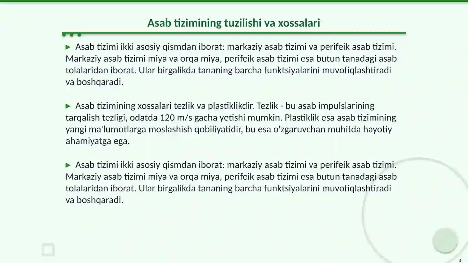 Asab markazlarining xossalari 3