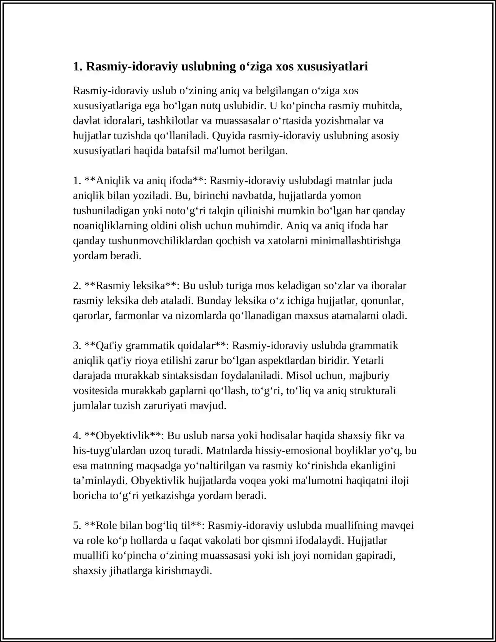 MUSTAQIL ISH Mavzu: RASMIY-IDORAVIY USLUB 3