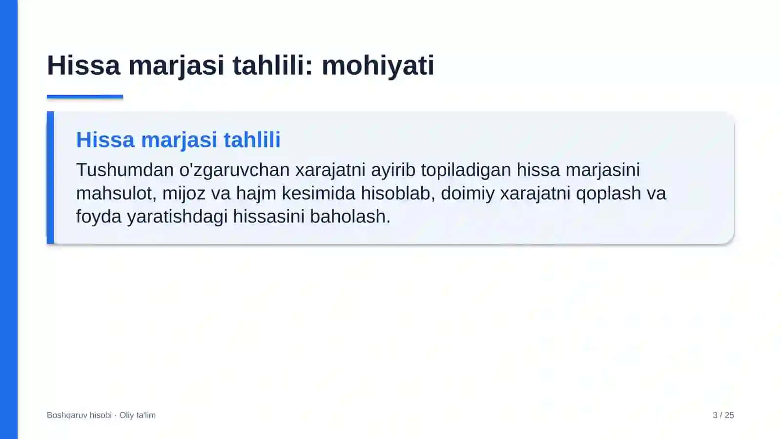 Boshqaruv hisobi · Oliy ta'lim 3