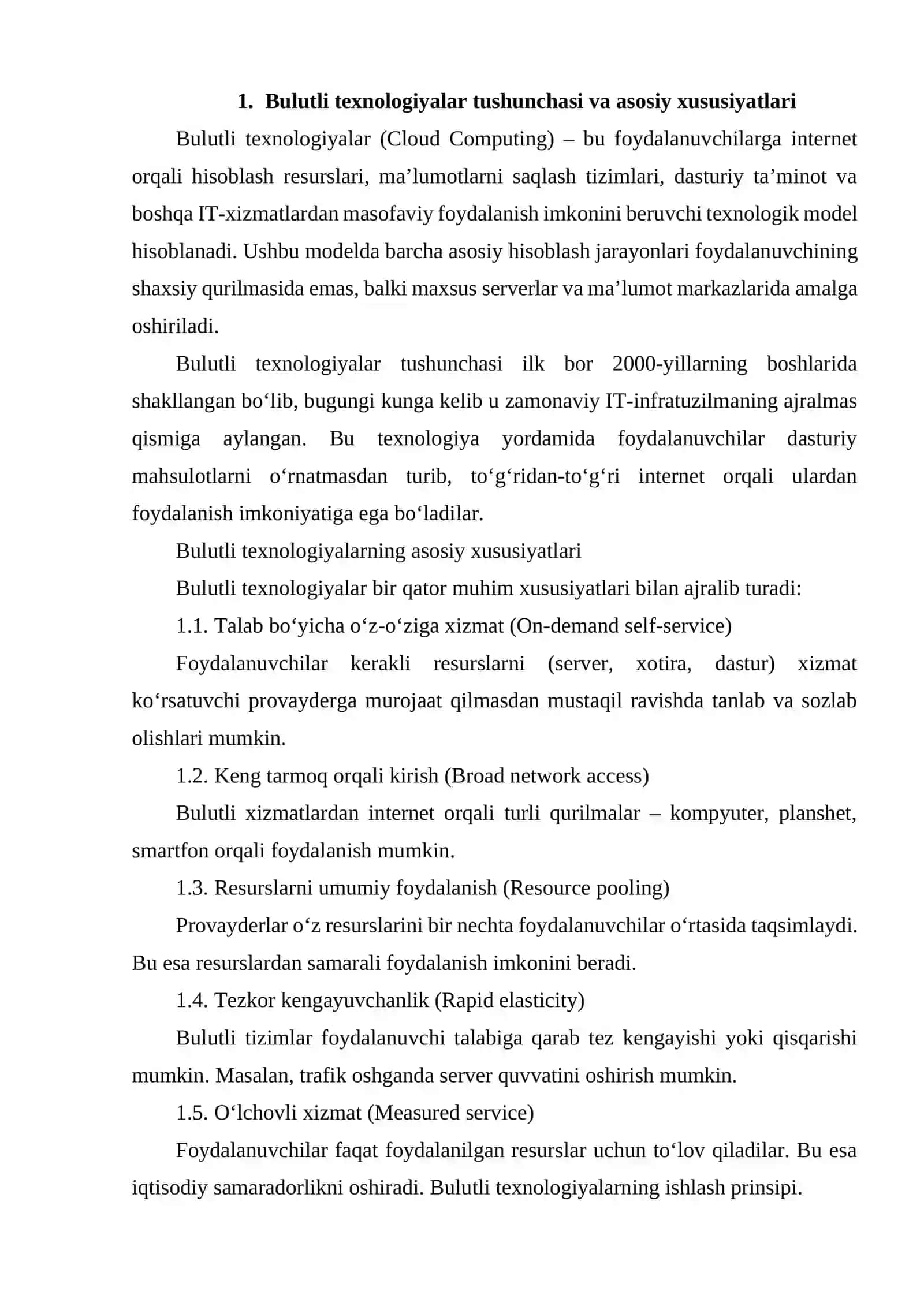 Bulutli texnologiyalar tushunchasi va ularning zamonaviy IT-infratuzilmasidagi o‘rni 3