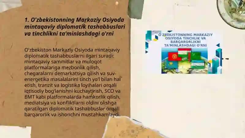 O'zbekistonning Markaziy Osiyoda tinchlik va barqarorlikni ta'minlash o'rni 3
