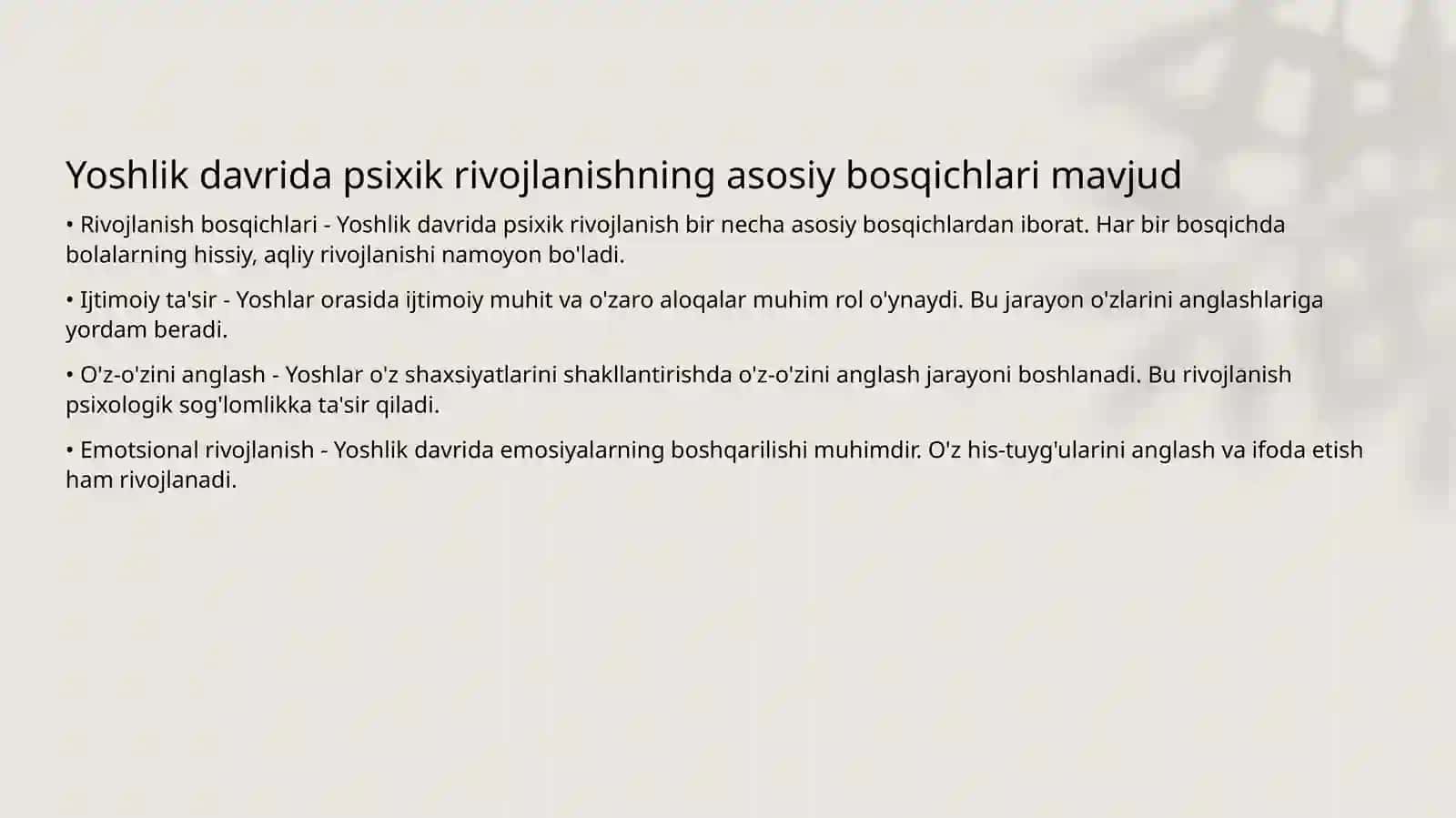 Yoshlik davrida psixik rivojlanishning o'ziga xos xususiyatlari 3