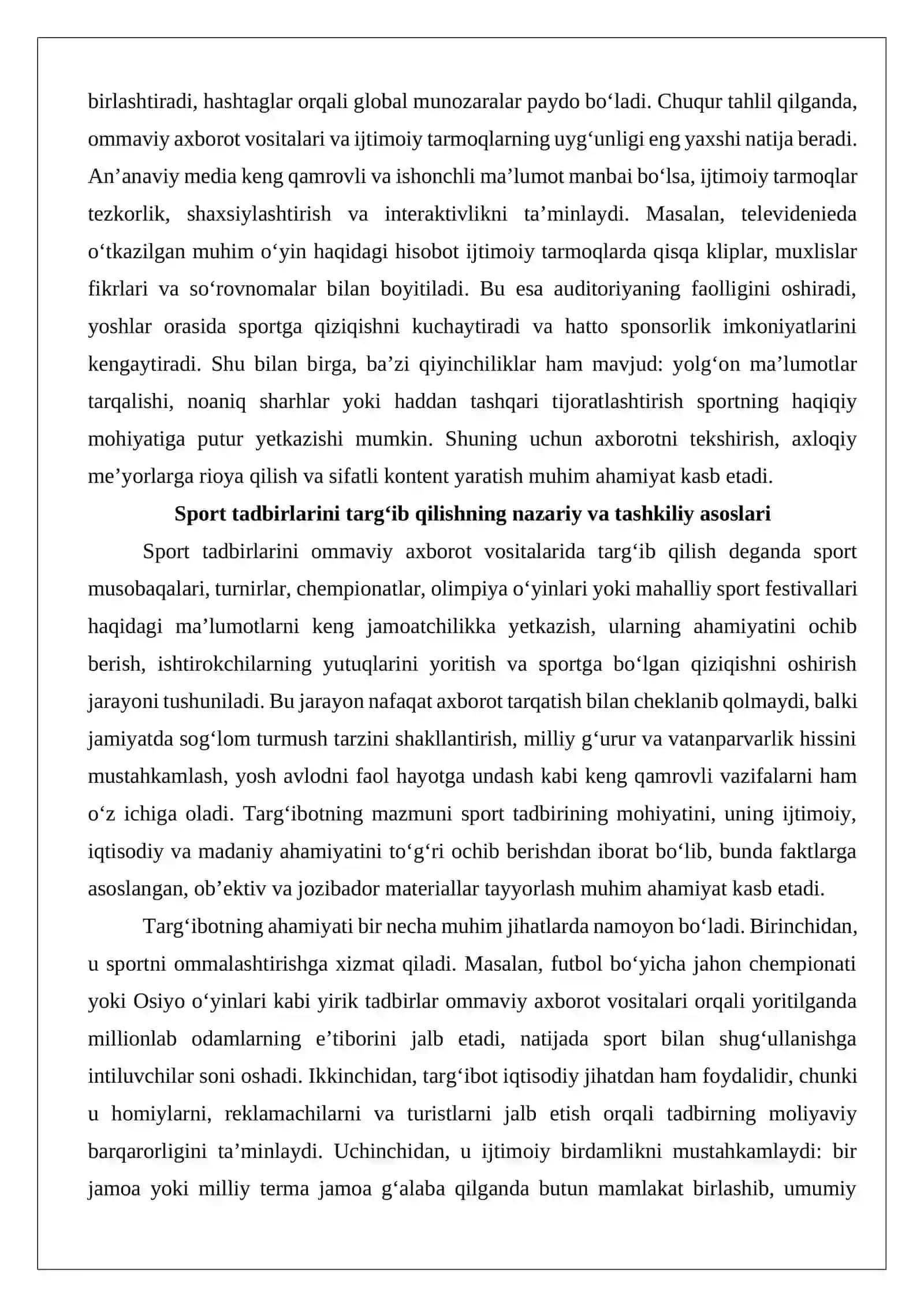 Sport tadbirlarini ommaviy axborot vositalari va ijtimoiy tarmoqlarda targ‘ib qilish 3