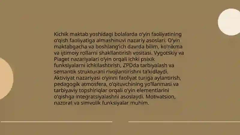 Kichik maktab yoshidagi bolalarda oʻyin faoliyatining oʻqish faoliyatiga almashinuvi 3