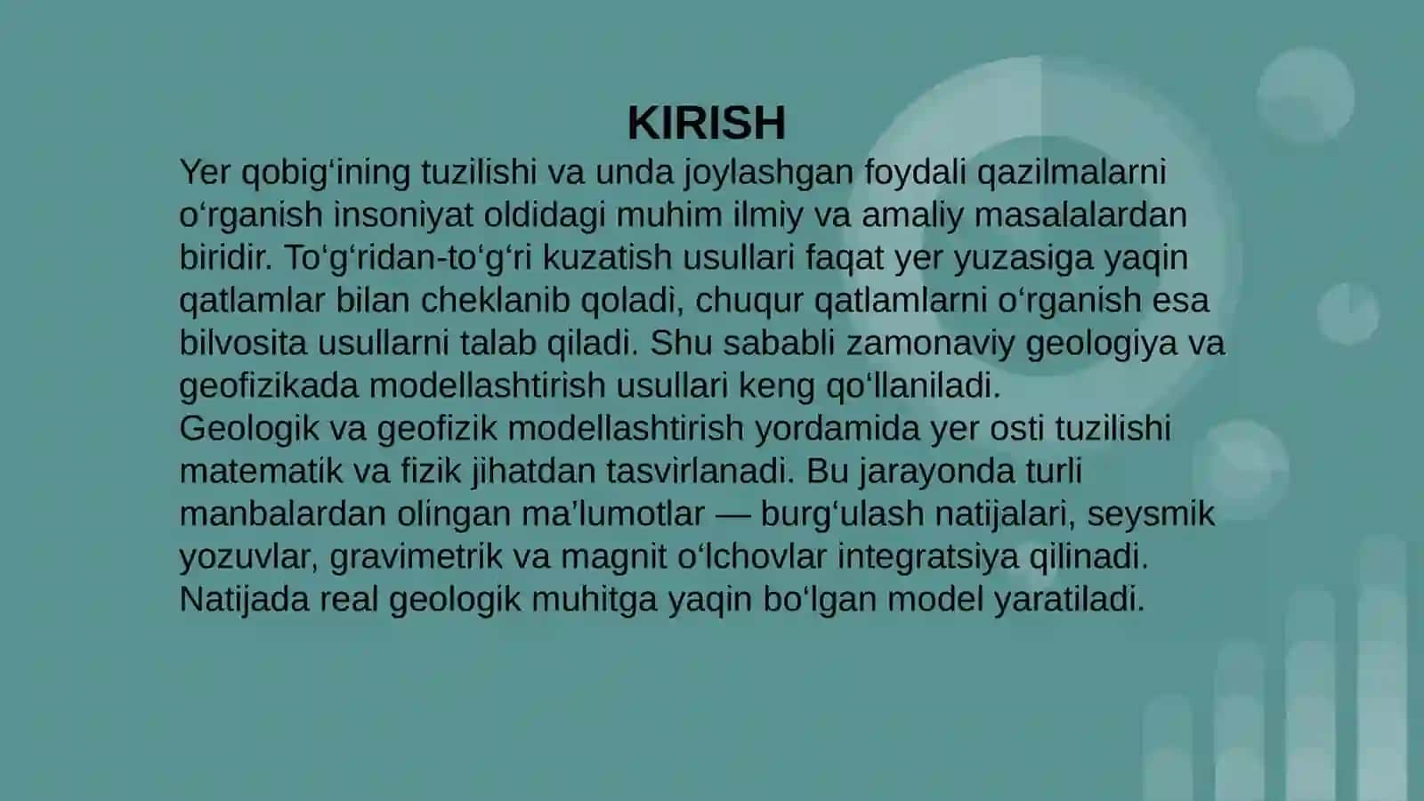 GEOLOGIK VA GEOFIZIK MODELLASHTIRISH. TO‘G‘RI VA TESKARI MASALALAR 3