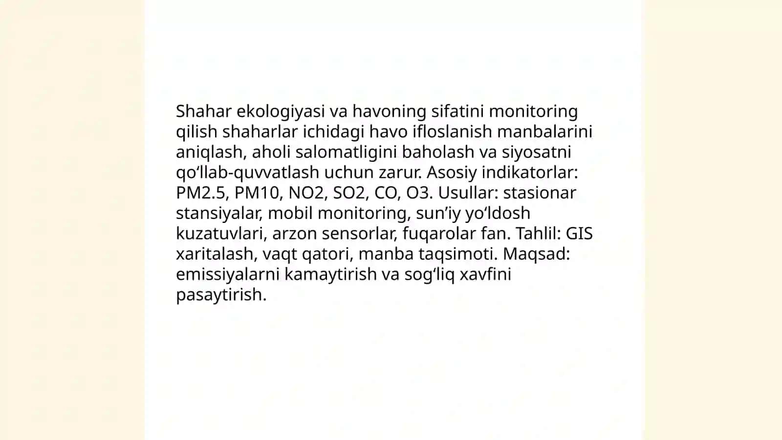 Shahar ekologiyasi va havoning sifatini monitoring qilish 3