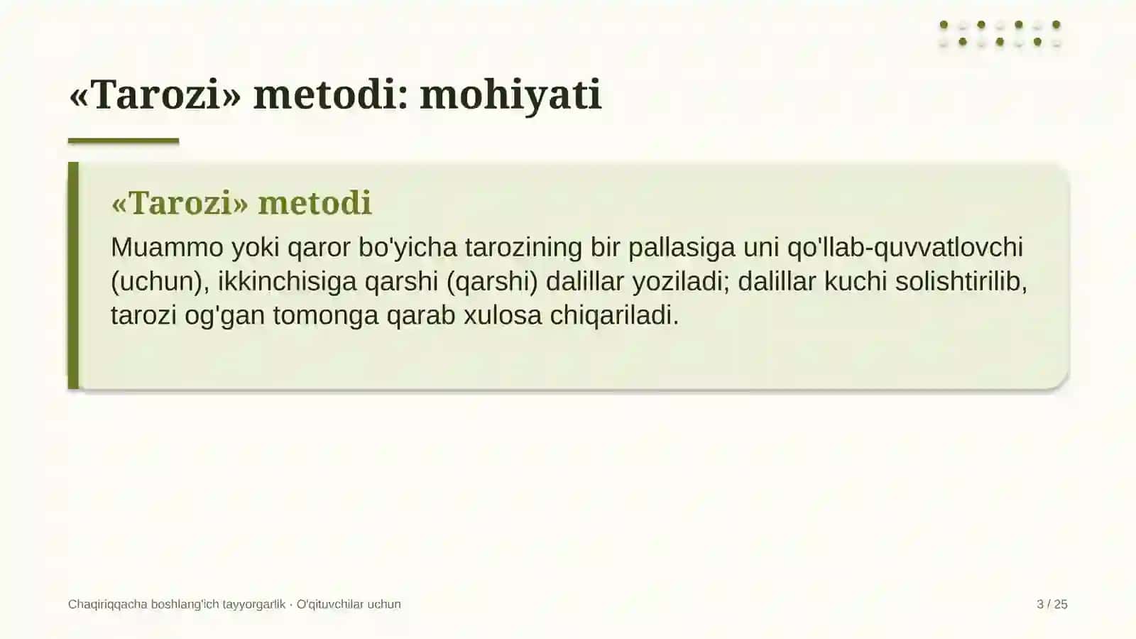 chaqiriqqacha boshlang'ich tayyorgarlik darslarida tarozi metodidan foydalanish 6595 3