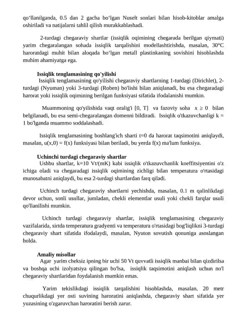 Yarim chegaralangan sohada issiqlik tarqalish tenglamasi uchun chegaraviy masalalar 3