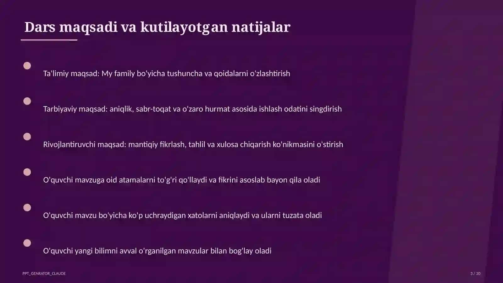 My Family (1-sinf) Ingliz tili (1–11) - takrorlash darsi 3