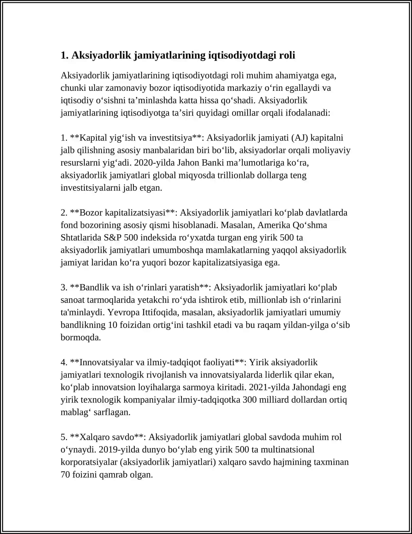 AKSIYADORLIK KORXONALARINING IQTISODIYOTDAGI ROLI VA ÕRNI 3