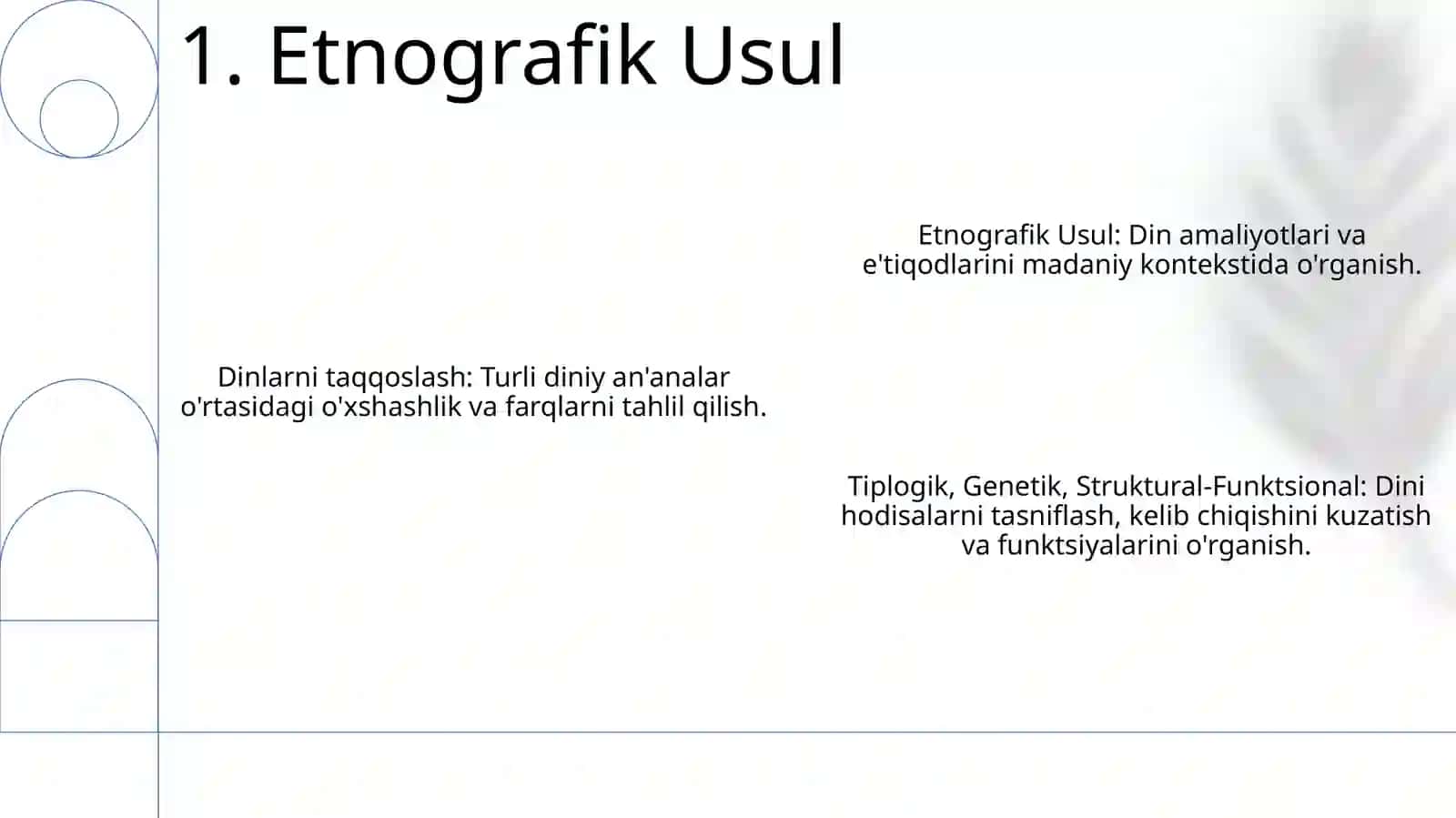 Dinlarni tadqiq etish metodologiyasi: tipologik, qiyosiy, tarkibiy-funksional, genetik tahlil. Qiyosiydinshunosliklikning 3