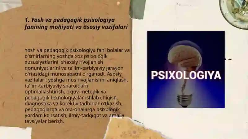 Yosh va pedagokik pisixalogiya faning vazifalari va rivojlanish bosqichalari 3